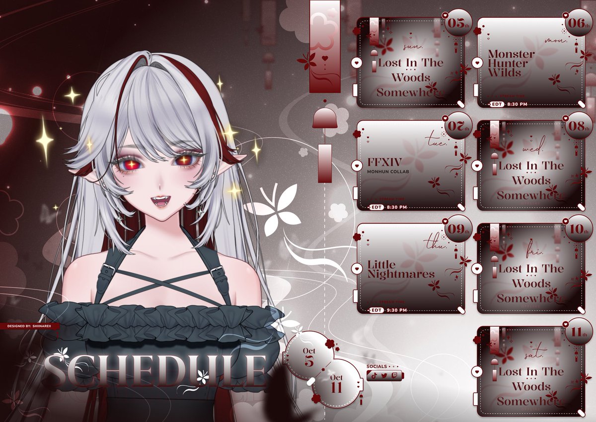This weeks schedule &lt;3
Finally playing FFXIV again :)