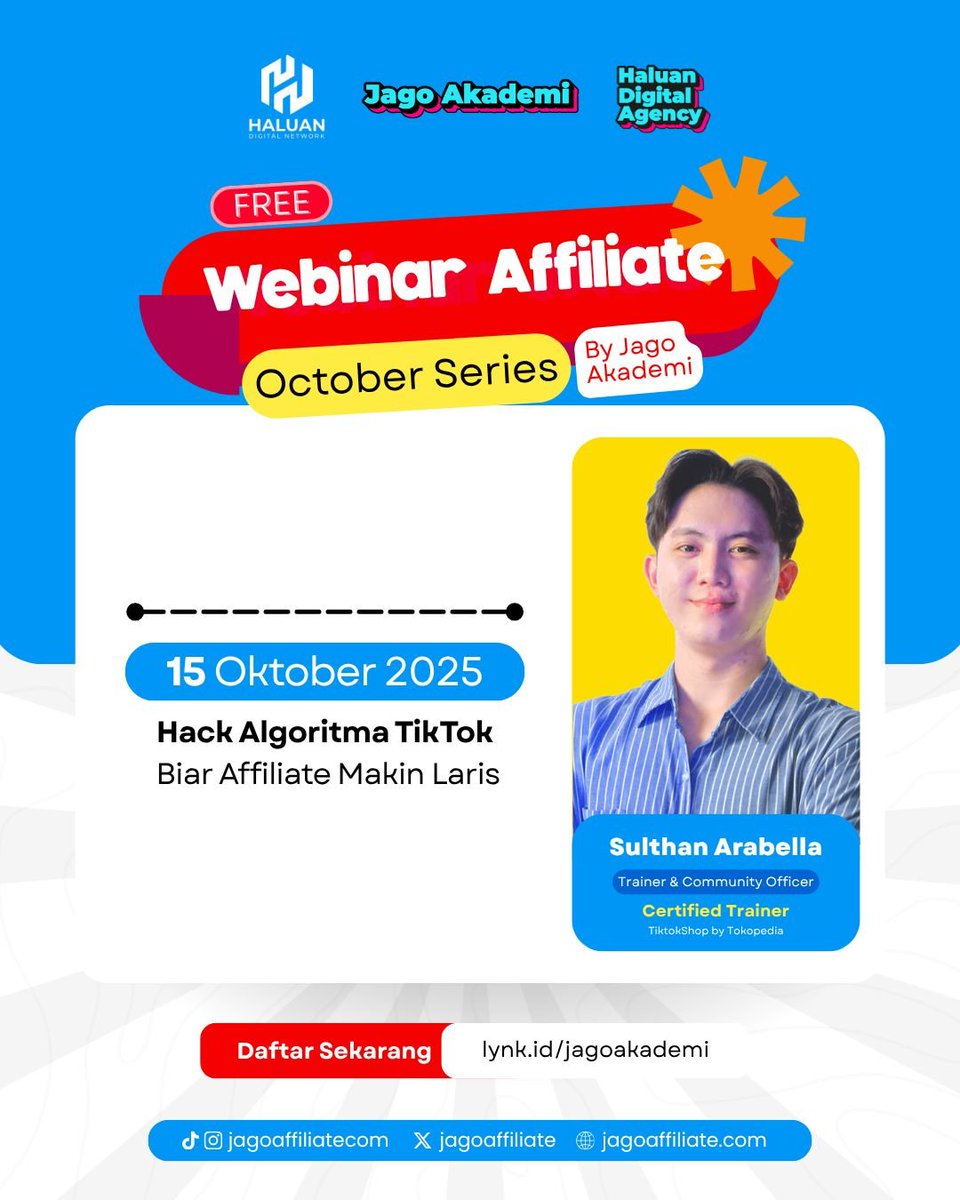 jagoaffiliate's tweet photo. Komunitas Jago merapat!
FREE Webinar Online – October Series hadir kembali untuk kamu yang mau cuan!

Coming soon , tunggu info selanjutnya dari kami ya

#jagoakademi #affiliate #bangkitbarengjadijago https://t.co/izSCqK42OE