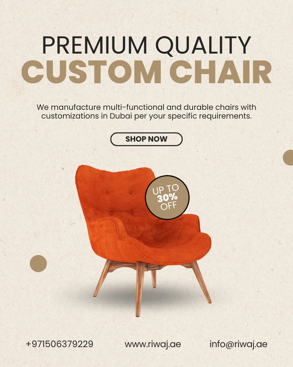 RiwajDubai's tweet image. Custom chairs built for comfort &amp;amp; elegance. Pick your design, fabric &amp;amp; finish — stylish seating made just for you.
📞 +971 50 637 9229 | 🌐 riwaj.ae/custom-chairs-…

#CustomChairs #FurnitureDesign #SeatingStyle #HomeComfort #InteriorDesign #RiwajFurniture