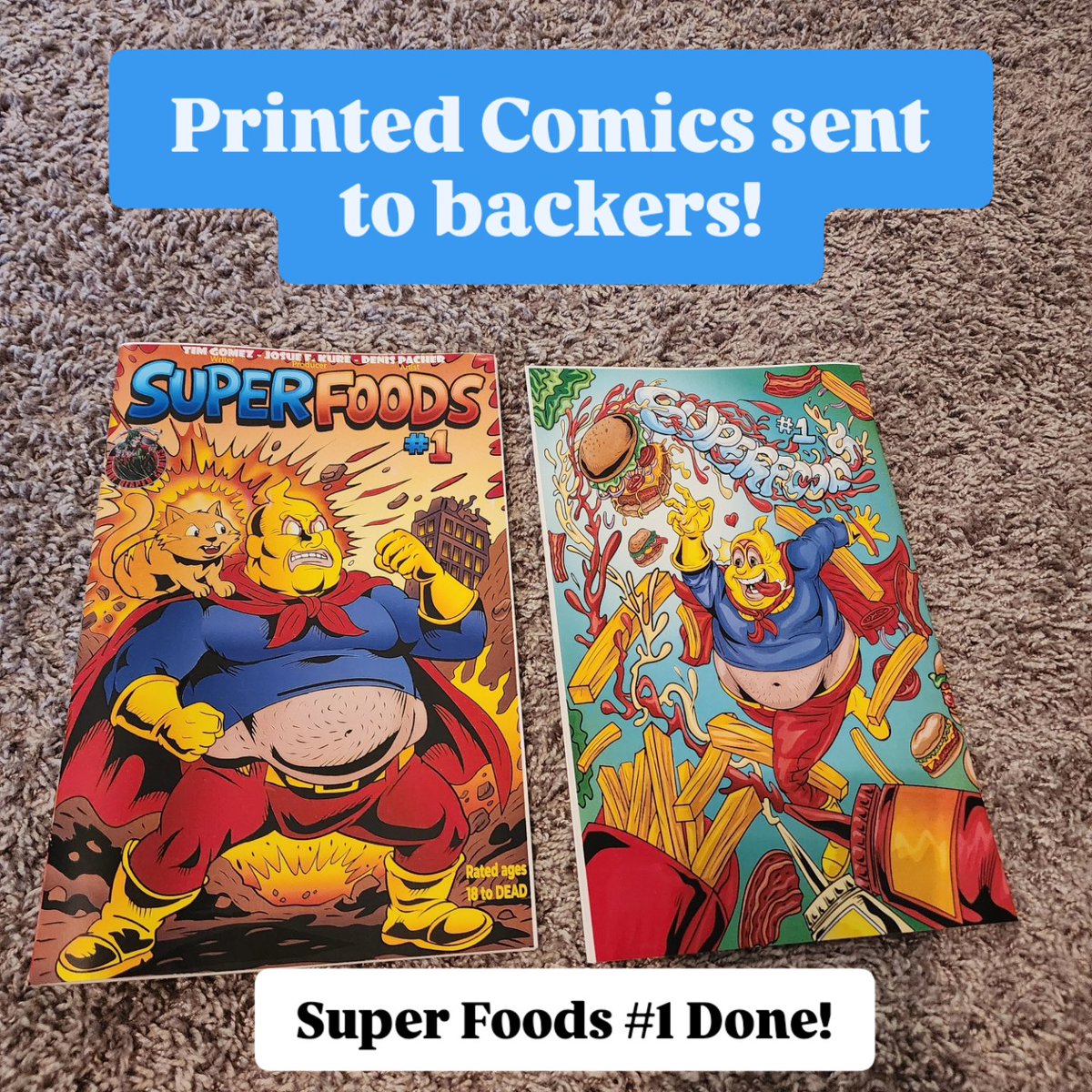 ComicsBloody's tweet photo. We had a great time working on Super Foods #1 Kickstarter and successfully funding and sending printed materials to backers. Our next adventure is Reaper Rules #2 kickstarter and we are excited for the challenge #kickstarter #comics #graphicnovel #art https://t.co/K26ITYjesS