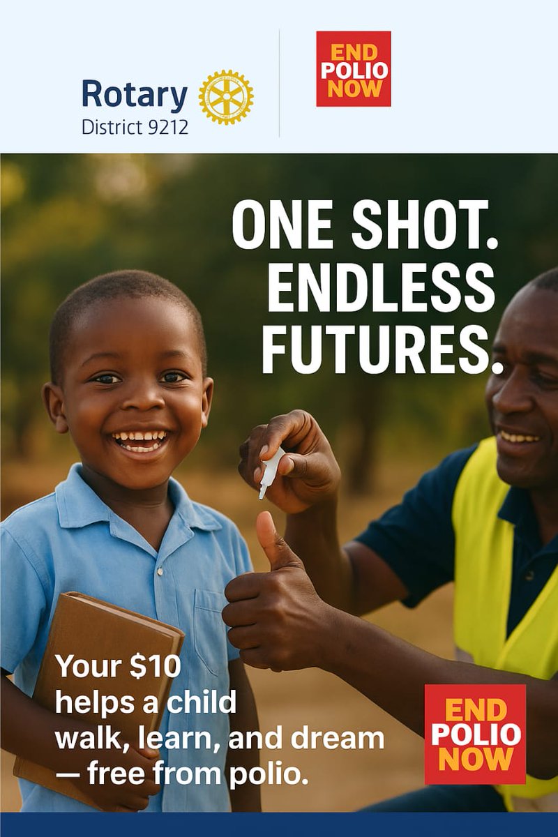 Because of Rotarians like you, millions of children are walking, playing, and dreaming freely. Yet some still wait for their chance. Your $10 gift ensures one more child is protected for life. 

Thank you for standing on the frontlines of hope and health.
endpol.io/wpd