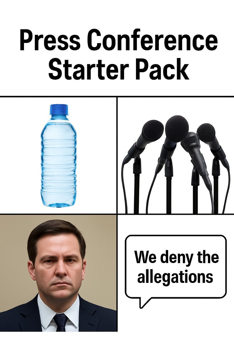 Sebonsol2025's tweet photo. Press conference starter pack:

1 bottle of water 💧

0 accountability 🧍‍♂️

5 minutes of drama 🎭

#PhilippinesPolitics #election https://t.co/JiOV2heXo9