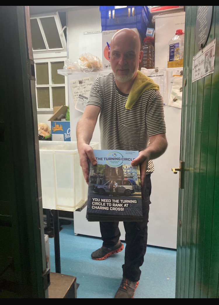 TurningCircle2's tweet photo. Issue 7 
THE TURNING CIRCLE 
“The voice of the @UnitedCabbies “ 
Is now available at the embankment shelter and on its way to every other shelter  plus 
Saporis and the Astral 
For you early morning guys and girls. 
Main Line Station approximately midday https://t.co/LwYGtesc9O