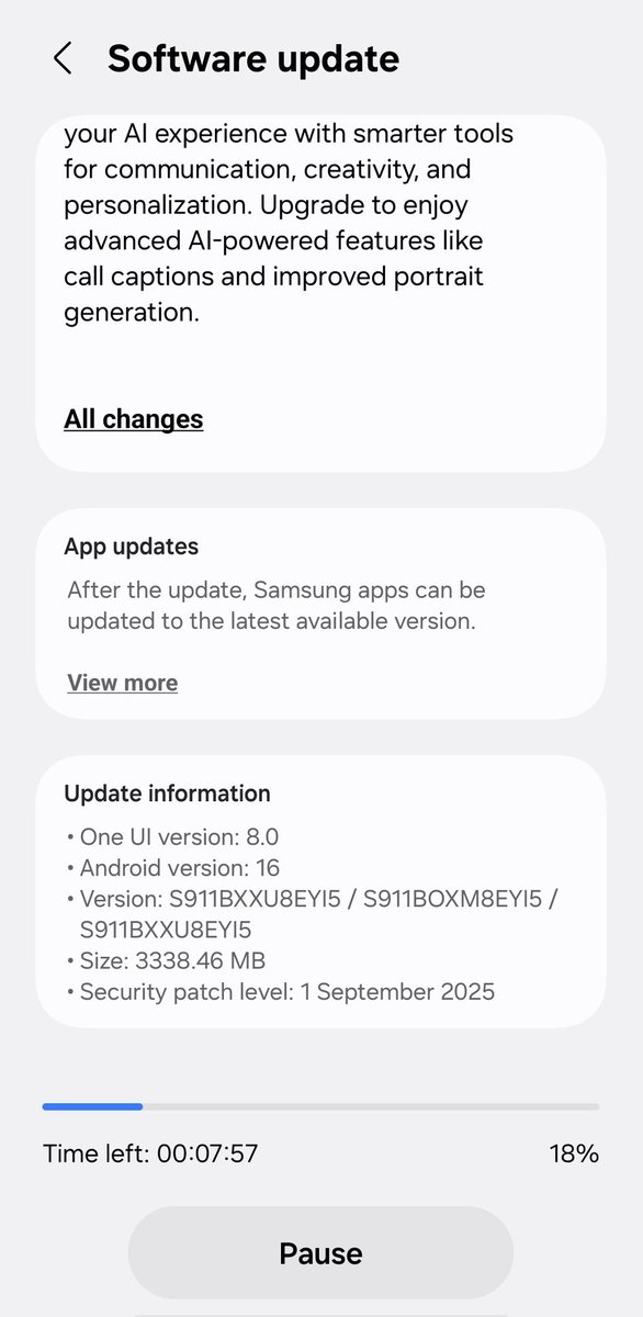 tarunvats33's tweet image. One UI 8 Rollout News!!
Galaxy S23 Series: Samsung releases the Stable One UI 8 update for non-beta users in India
Build: S911BXXU8EYI5/S911BOXM8EYI5/S911BXXU8EYI5
Repost