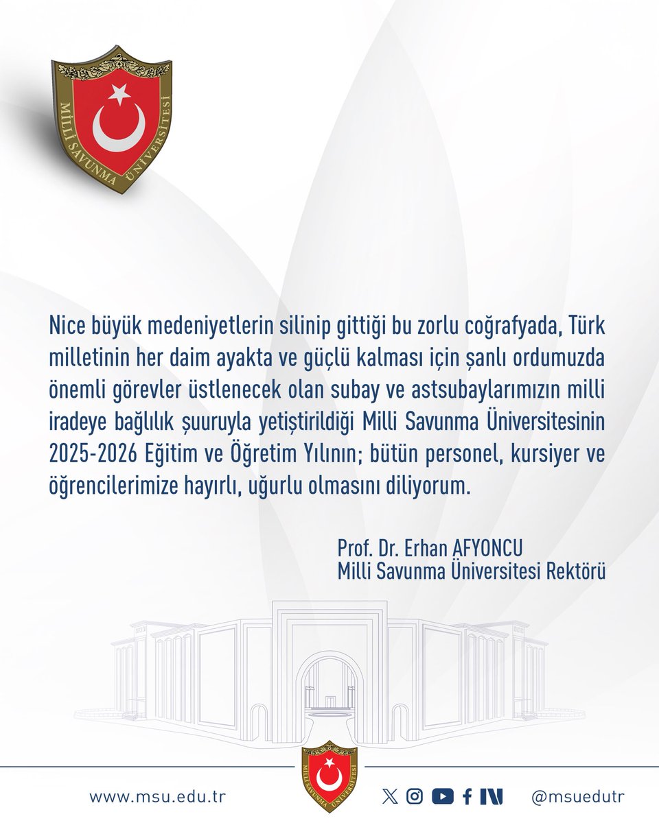 Rektörümüz Prof. Dr. Erhan Afyoncu’nun 2025-2026 Eğitim ve Öğretim Yılı Açılış Mesajı.