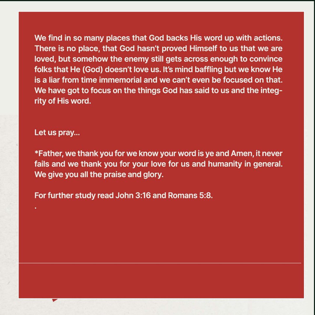 06 | 10 | 25

Fierce Love

Hope this blesses you.

Please share with your friends and family members.

#tcniganmu #alonewithGod #dailydevotional