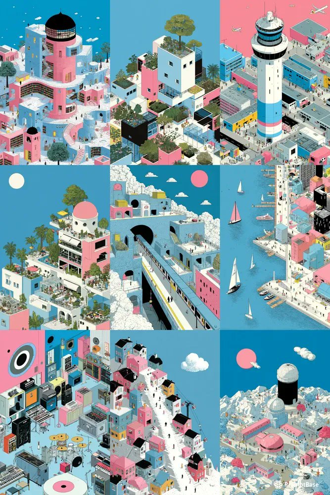 promptbase's tweet image. Isometric Pastel World Style by klay using Midjourney 🏙️🌈