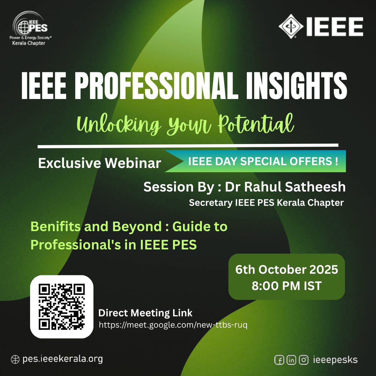 ieeepesks's tweet image. Unlock Your Potential with IEEE Professional Insights!

Join us for an exclusive webinar, &quot;Benefits and Beyond: A Guide to Professionals in IEEE PES,&quot; as part of our IEEE Day Special 

Discover the benefits and opportunities that come with being a professional member of IEEE PES