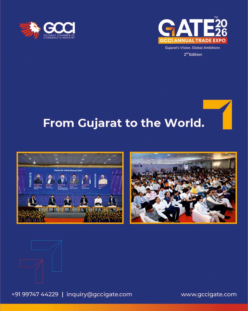 gccigate's tweet image. GATE 2025 marked a defining chapter in Gujarat’s trade journey. With record-breaking participation, path-breaking innovations & business delegations from across the globe, it set new benchmarks in scale & success for 2026.
16-17-18 April 2026
Helipad Exhibition Centre Gandhinagar