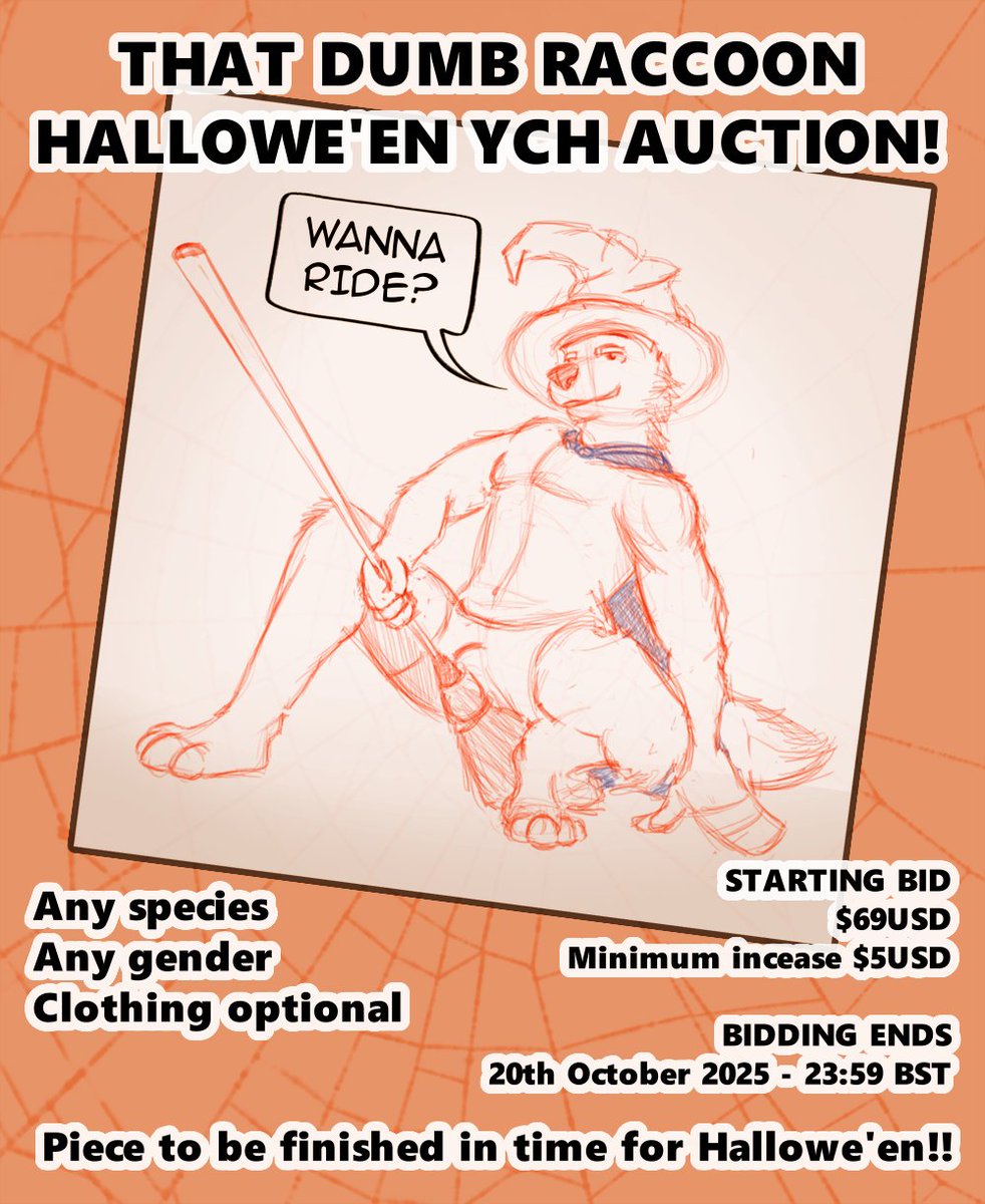 ThatDumbRaccoon's tweet photo. It's #YCHewsday lad!!! Just a reminder that this Hallowe'en themed YCH is up for auction until the 20th of October! Place your bid at https://t.co/NbsVfbgCKk https://t.co/jAlSsaqkEo