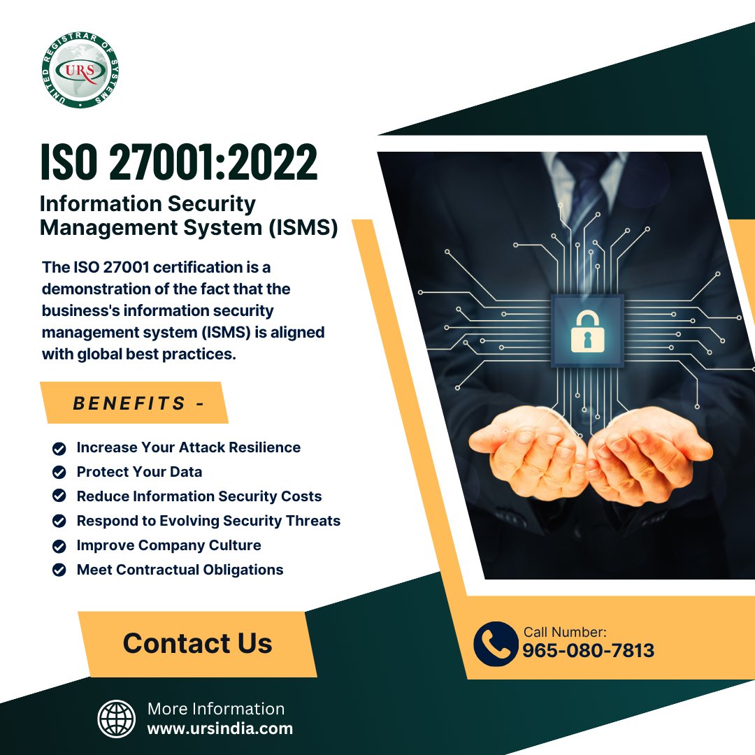 The ISO 27001 certification demonstrates that the business’s information security management system (ISMS) is aligned with global best practices.

#iso27001 #ISMS #informationsecurity #riskmanagementframework #isocertification  #ursindia