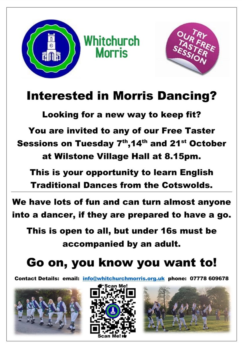 If you have always fancied a go at Morris dancing now is the time. Please join us at Wilstone Village Hall tomorrow evening at 8.15. See you there !!
#morrisdancing