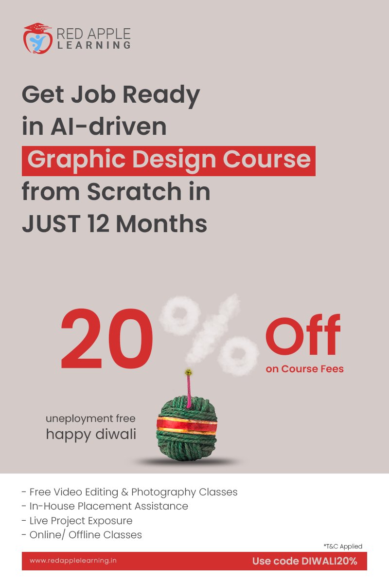 redapplekolkata's tweet image. 📌Diwali Special Offer- Get 20% Off on Course Fees 

Learn AI-enabled #GraphicDesignCourse &amp;amp; Get Job Ready in JUST 12 Months 💯  

👉Use code &quot;DIWALI20%&quot; &amp;amp; Get 20% Off on Course Fees 

Limited Seats- Apply Now 👈 

📞 WhatsApp/ Call: 6289690050

 #redapplelearning
