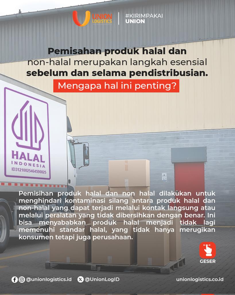 UnionLogID's tweet image. Proses distribusi logistik halal melibatkan pemisahan fisik yang ketat mulai dari penerimaan barang, penyimpanan, hingga pengiriman. Setiap tahap dilakukan dengan hati-hati untuk mencegah terjadinya pencampuran dengan produk non-halal.