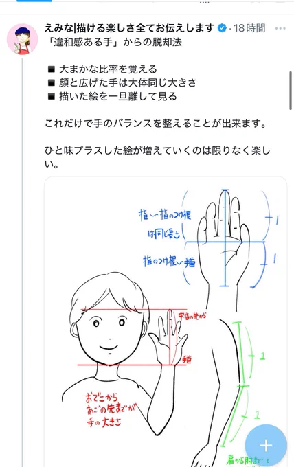 ひと味プラスした絵ってどういう意味なんだろ?さっぱり分からない
あと、顔と手の大きさを比べるなら眉毛描いたら? 