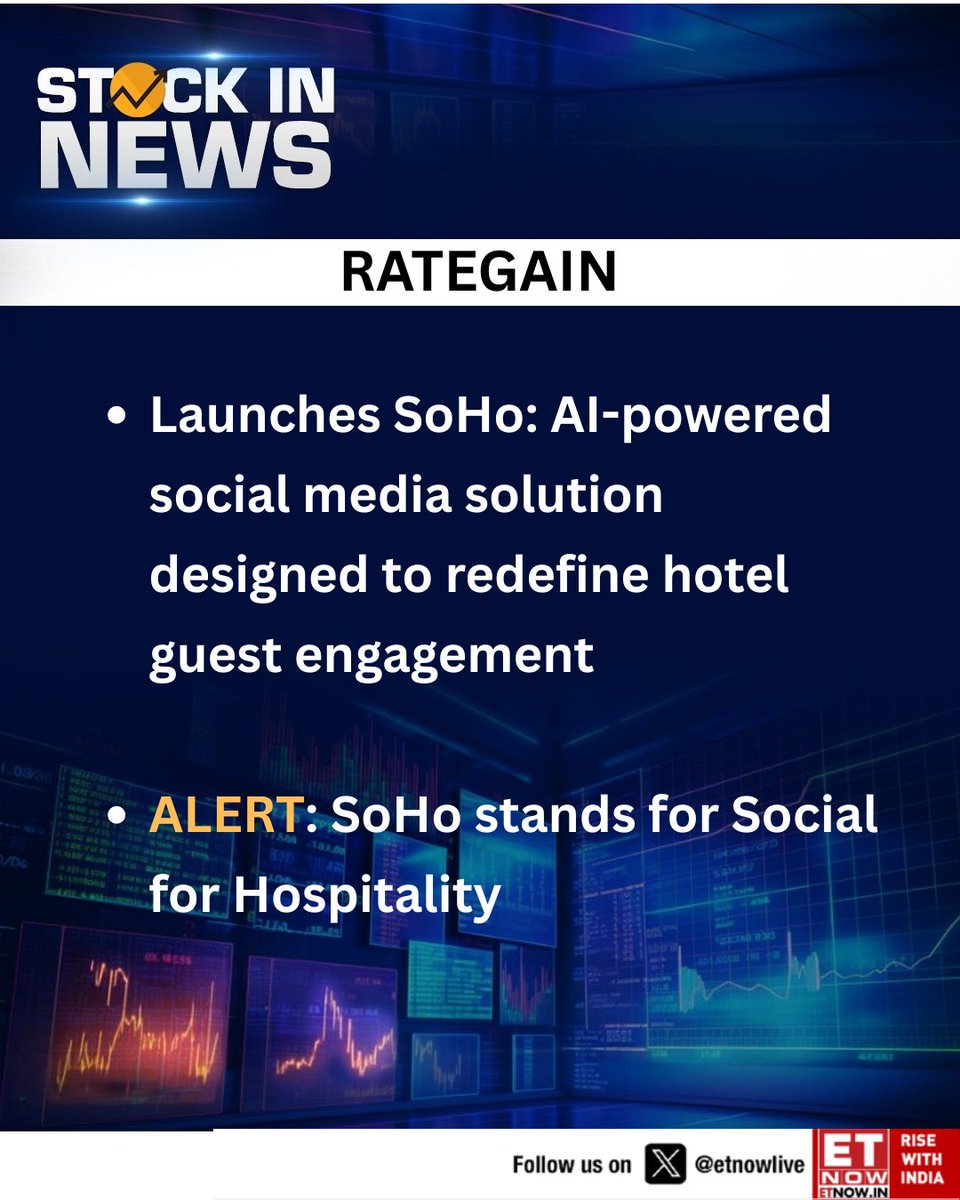 ETNOWlive's tweet image. #StockInNews | RateGain: Launches SoHo: AI-powered social media solution designed to redefine hotel guest engagement

#RateGain #SoHo