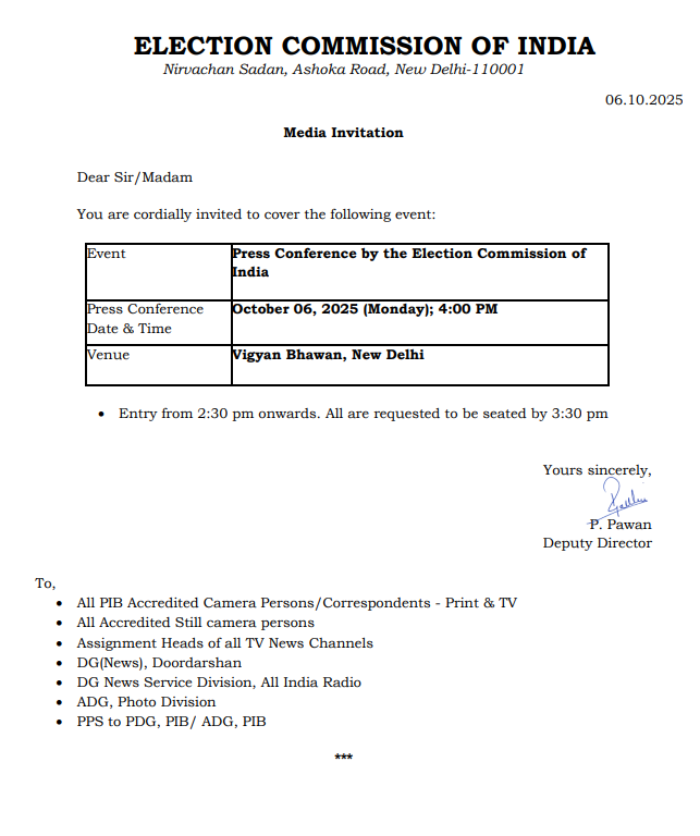 Sathishkumar chandrasekaran (@satsathishkumar) on Twitter photo The <a href="/ECISVEEP/">Election Commission of India</a> to announce Bihar Assembly Election schedule at 4 PM today at Vigyan Bhawan, New Delhi.
Stay tuned for updates! #BiharElections The <a href="/ECISVEEP/">Election Commission of India</a> to announce Bihar Assembly Election schedule at 4 PM today at Vigyan Bhawan, New Delhi.
Stay tuned for updates! #BiharElections