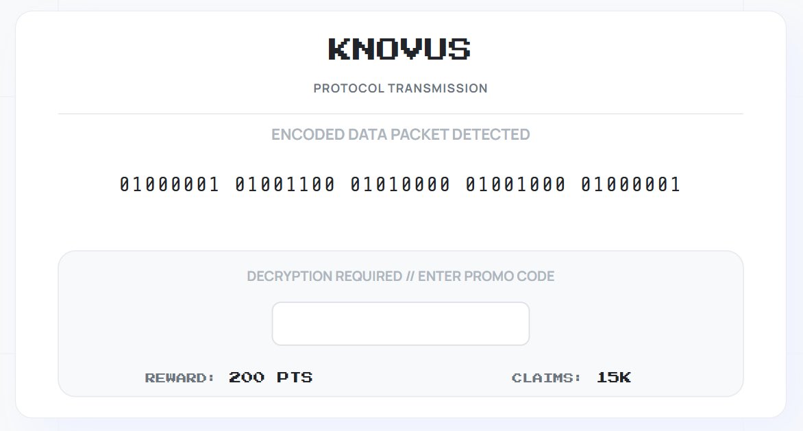 //PROTOCOL TRANSMISSION 003

An encoded data packet has been intercepted. Decryption is required.

01000001 01001100 01010000 01001000 01000001

The five-letter solution unlocks a resource grant.

Allocation: 200 Points // 15,000 Claims