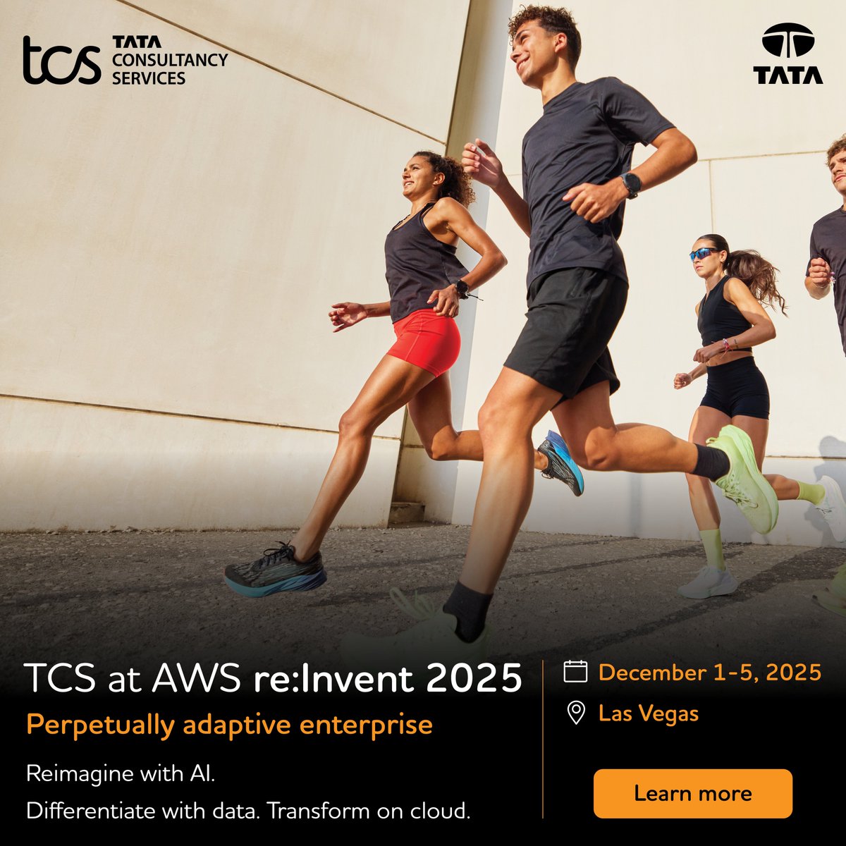 TCSDigitalTech's tweet image. We’re thrilled to be back at AWS #reInvent2025!
Join @TCS at the event and explore how organizations can reimagine with #AI, differentiate with #data and transform on #cloud to thrive in an ever-changing world.
Learn more: lnkd.in/gsYBsnJ6 @tcs_na