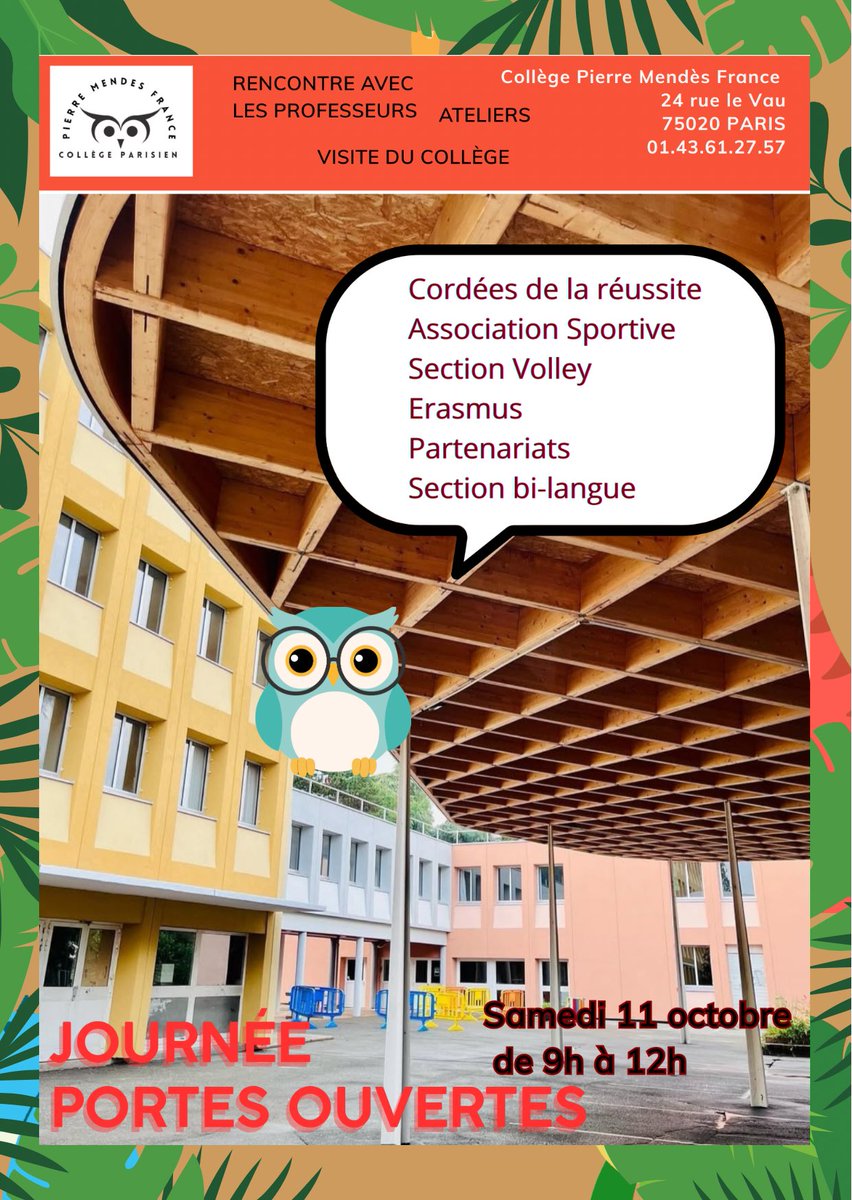 📣 Ce samedi 11 octobre, le collège ouvre ses portes aux parents d’élèves de CM1/CM2 afin de présenter
✅ ses équipes 
✅ ses projets 
✅ ses espaces 
✅ la richesse des travaux d’élèves !