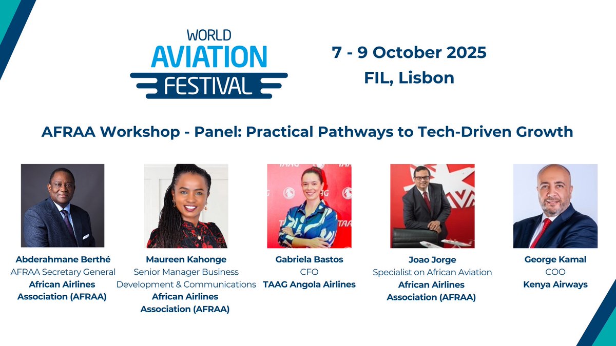 AFRAA is back at the World Aviation Festival in Lisbon, and this time we're leading a crucial conversation on the future of African aviation. <a href="/airlinesblog/">World Aviation Festival</a>
Our workshop theme: “Digital Innovation – Powering Africa’s Transformation to Excellence”.

I'm excited to moderate the