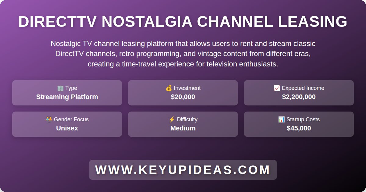 KeyUpIdeas's tweet image. #NostalgicTV #ChannelLeasing platform that allows users to rent and stream classic DirectTV channels, #RetroProgramming, and #VintageContent from different eras, creating a time-travel experience for television enthusiasts.
🔗 keyupideas.com/directtv-nosta…