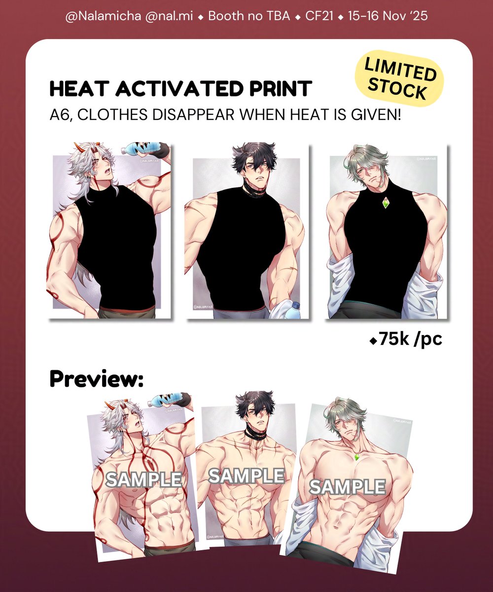 Nalamicha's tweet image. [💖&amp;amp;🔁 thanks!] repost

Nalamicha #COMIFURO21 PREORDER OPEN‼️
+Giveaway🇮🇩

🗓️ Ends 15th Oct ‘25

&amp;lt; Wuthering Waves, Genshin, HSR etc. &amp;gt;
✅ OTS Pick-up both days
📍 Booth no TBA
📦 Mail Order
🗺️ Worldwide shipping*

#cf21 #cf21catalogue

[1/3]