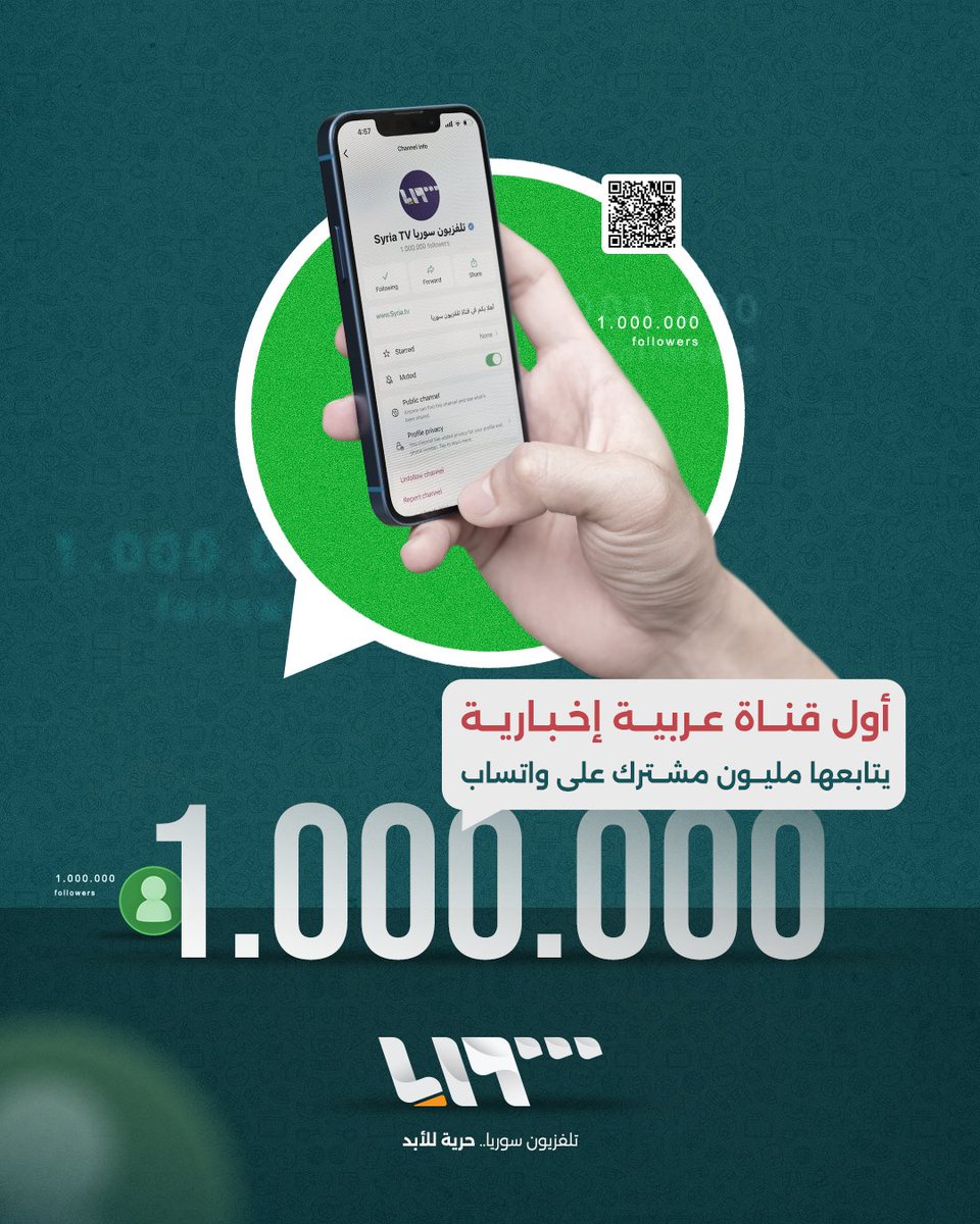 أول قناة عربية إخبارية يتابعها
مليون مشترك على واتساب
#تلفزيون_سوريا.. حرية للأبد
