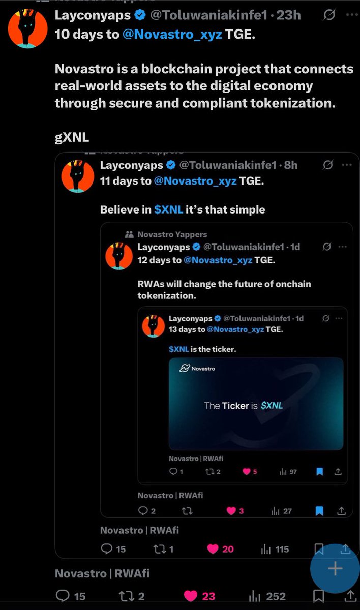 Toluwaniakinfe1's tweet photo. 9 days to @Novastro_xyz TGE.

Tokenize Everything👌🏾. https://t.co/5ZqPf9C09h