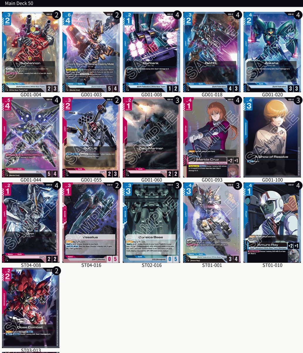 ColorblindTCG's tweet image. My list from today courtesy of @Fluffyox_ 's brain.

Bucky came up in 1 game to break a base

Vs GW I had to play out all 3 corsica base to flood the board which was super clutch

Close Combat was used over BoA because I expected more BG (i played into more RB but whatever)