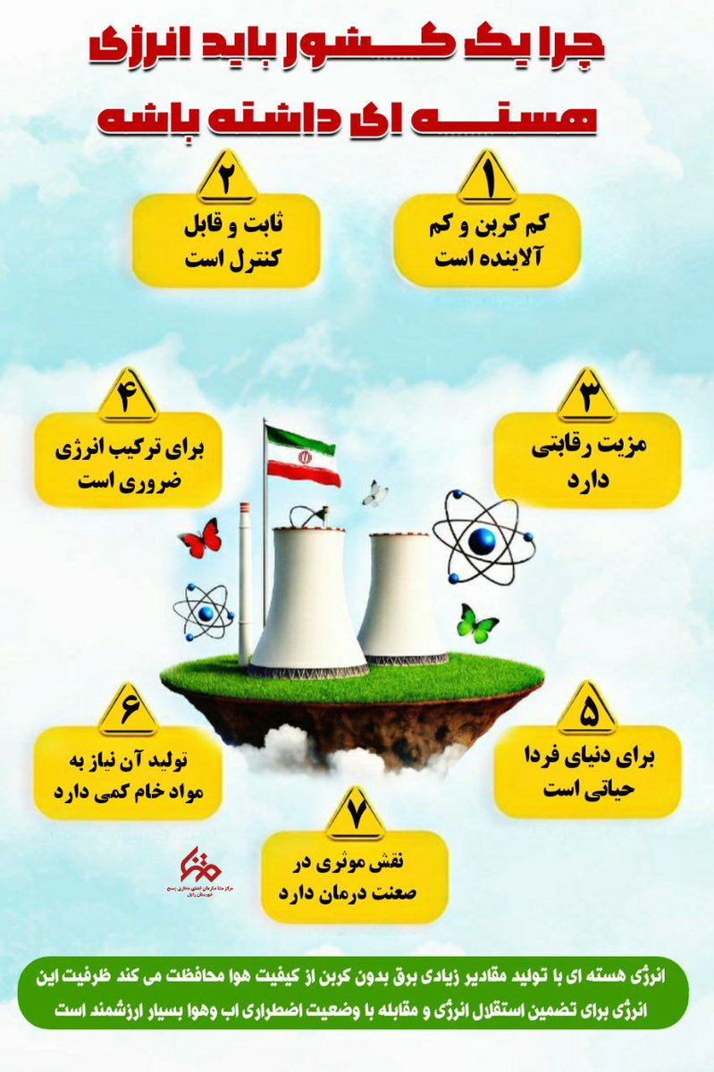 انرژی هسته‌ای فقط یه صنعت نیست، یه غروره 🇮🇷
از خاک و سنگ اورانیوم تا ساخت راکتور، همه‌اش با دست همین مردم پیش رفته... 
یعنی ما می‌تونیم، همون‌طور که همیشه ثابت کردیم.   #علاج_در_وطن  #حق_هسته_ای
