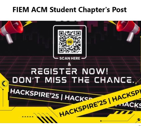 debkanta72495's tweet image. Thrilled to be onboarded as an Evangelist for HackSpire’25! ✨I’m all set to spread the word, spark the excitement, and bring the energy to make HackSpire the biggest and best student-led hackathon of the year.  , #acmfiem
@acmfiem