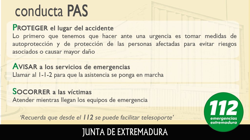 JuntaEx112's tweet photo. #Consejos112Extremadura Ante una emergencia #ConductaPAS https://t.co/1ffgzEXeKv