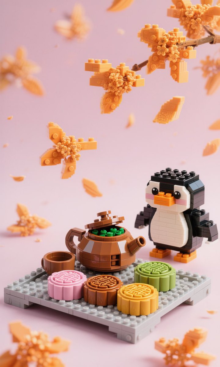 TencentHunyuan's tweet image. 🥮 We challenged HunyuanImage 3.0 to design creative images for Mid-Autumn Festival, focusing on unique mooncake concepts.

These images show the model&apos;s advanced rendering power, seamlessly integrating the Tencent Penguin mascot into custom mooncake molds, packaging, and LEGO…