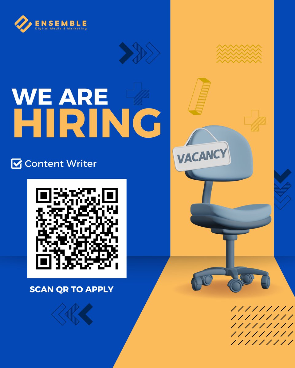ensembledm's tweet image. Is writing your passion? We're looking for an amazing Content Writer to join our growing company!
You must love writing content that is both fun to read and SEO-friendly!📝
Apply today at bit.ly/Hiring-Content… or scan the QR code.
#ContentWriter #SEOWriting # #WFH