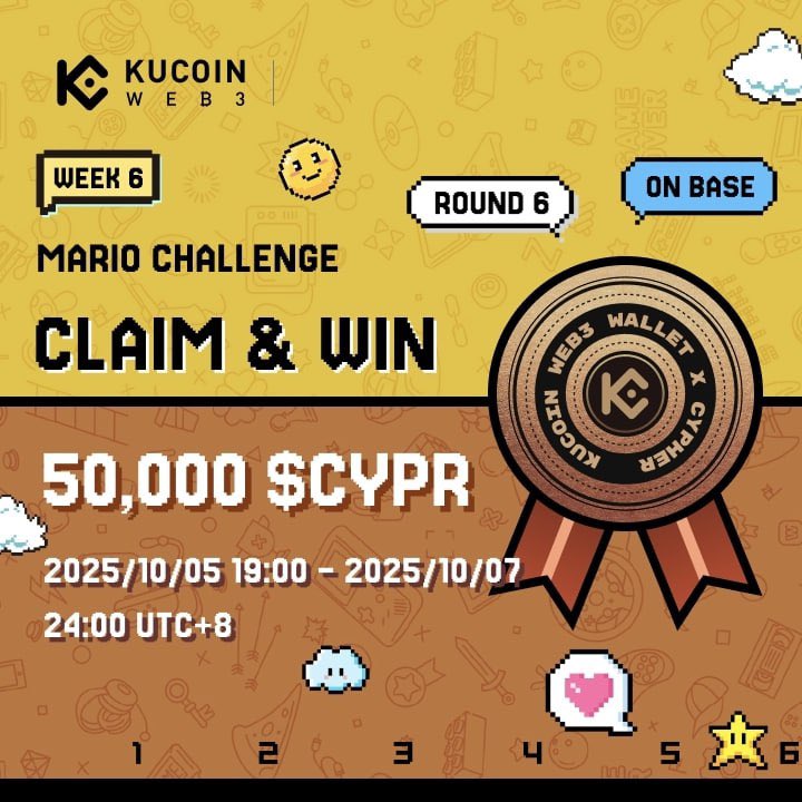 KucoinIndonesia's tweet image. 🎉 KuCoin Web3 Wallet x Cypher: #MarioChallenge Fase 6 Putaran 6 SUDAH DIMULAI!

💰: 50.000 $CYPR
🗓: 5 Oktober 2025, 19:00 – 7 Oktober 2025, 24:00 (GMT+8)

Cara bergabung:
1️⃣ Ikuti giveaway sosial untuk 3.000 $CYPR
2️⃣ Ikuti Galxe untuk 50.000 $CYPR
3️⃣ Kirimkan alamat KuCoin…