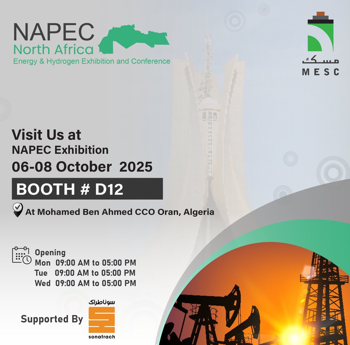 MESCCables_sa's tweet image. We&apos;re excited to announce our participation in the 𝗡𝗔𝗣𝗘𝗖 𝗘𝘅𝗵𝗶𝗯𝗶𝘁𝗶𝗼𝗻,taking place from 𝗢𝗰𝘁𝗼𝗯𝗲𝗿 𝟲–𝟴,𝟮𝟬𝟮𝟱, in 𝗢𝗿𝗮𝗻, 𝗔𝗹𝗴𝗲𝗿𝗶𝗮

📍𝗩𝗶𝘀𝗶𝘁 𝘂𝘀 𝗮𝘁 𝗕𝗼𝗼𝘁𝗵 𝗗𝟭𝟮

#NAPEC2025 #MESCCables #EnergySolutions #SpecialCables #OilAndGas #Innovation