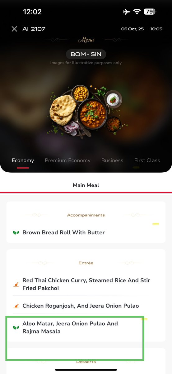 hemantunadkat's tweet photo. @airindia AI2107 app promises: Aloo Matar, Jeera Onion Pulao &amp; Rajma.
Reality onboard: Rajma + Dal (two lentils, one sad tray).
Who makes these menu why is culinary common sense missing? 🤦‍♂️
If this is the Taj, even Hemant Oberoi would be crying in first class. 🍛✈️
#sudharjao. https://t.co/FsssiZcKTs