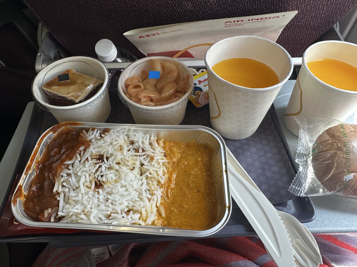 hemantunadkat's tweet photo. @airindia AI2107 app promises: Aloo Matar, Jeera Onion Pulao &amp; Rajma.
Reality onboard: Rajma + Dal (two lentils, one sad tray).
Who makes these menu why is culinary common sense missing? 🤦‍♂️
If this is the Taj, even Hemant Oberoi would be crying in first class. 🍛✈️
#sudharjao. https://t.co/FsssiZcKTs