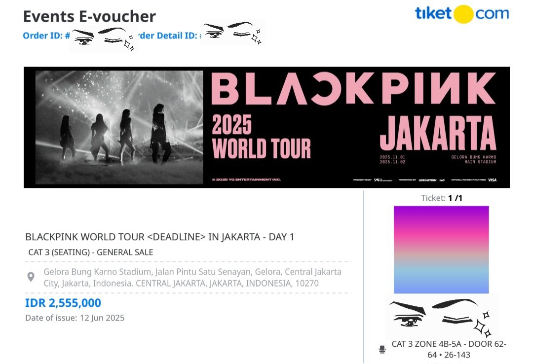 WTS BLACKPINK "DEADLINE" Live in Jakarta 

1 tiket Day 1 Cat 3 Zone 4B-5A Door 62-64 . 26-143
Harga normal, bisa COD Venue 

#wts #wtb #blackpink #BLACKPINK_DEADLINE #jakarta