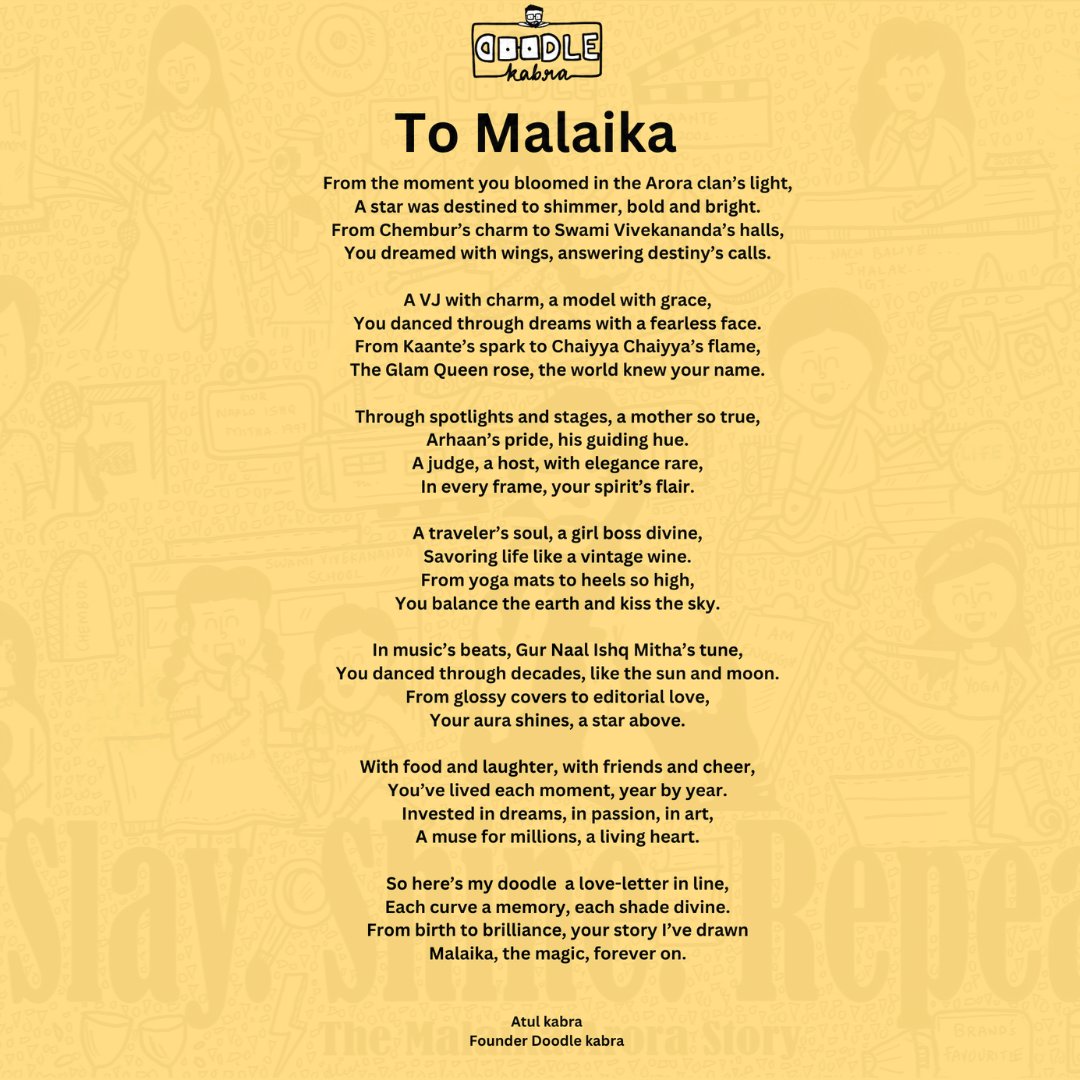 DoodleKabra's tweet photo. We turned Malaika Arora’s inspiring journey into a visual storytelling doodle, celebrating her grace, strength &amp; evolution.

#MalaikaArora #DoodleKabra #LifeInADoodle #StoryInALine https://t.co/tGNRxDXwJc
