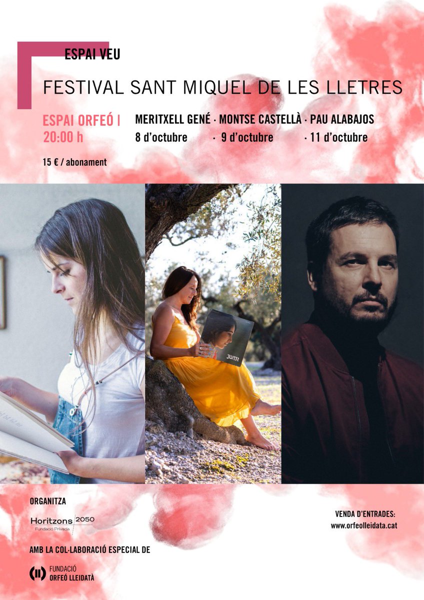 EL SANT MIQUEL DE LES LLETRES TÉ MÚSICA!
Dimecres 8 MERITXELL GENÉ: Poetes amb majúscula
Dijous 9: <a href="/montsecastella/">montse castellà espuny</a> canta a Joan Baez, amb <a href="/BPenalba/">Borja Penalba</a> 
Dissabte 11: PauAlabajos i banda: Versions a la vietnamita
A <a href="/EspaiOrfeo/">Espai Orfeó</a> a les 8 dl vespre
Entrades: orfeolleidata.cat