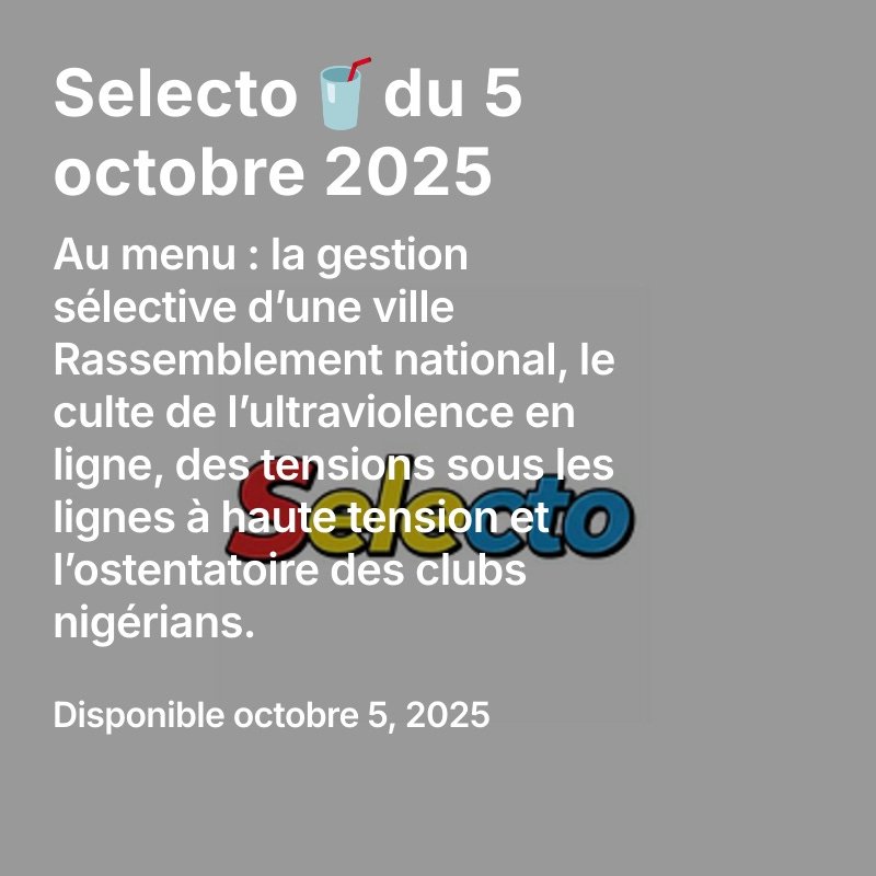 Hop, la nouvelle newsletter est sortie (hier à 15 heures comme chaque semaine). Beaucoup de pistes à pister et de réflexions réflexives ; n'hésitez pas à partager autour de vous... À dimanche prochain ! selectonewsletter.substack.com/p/selectodu-5-…