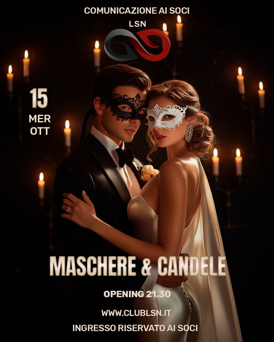 LSNCLUBPRIVE's tweet image. 𝗠𝗔𝗦𝗖𝗛𝗘𝗥𝗘 𝗘 𝗖𝗔𝗡𝗗𝗘𝗟𝗘 🎭🕯️
Una serata all’insegna del mistero a lume di candela aperta a coppie e singoli con tanta voglia di trasgredire…tassativamente obbligatorio avere il volto mascherato per tutto il corso dell’evento!!!

#anonymous