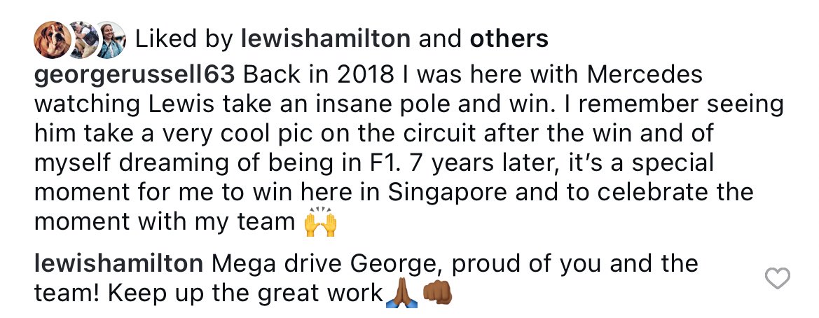 Lewis Hamilton's comment for George Russell 🫶