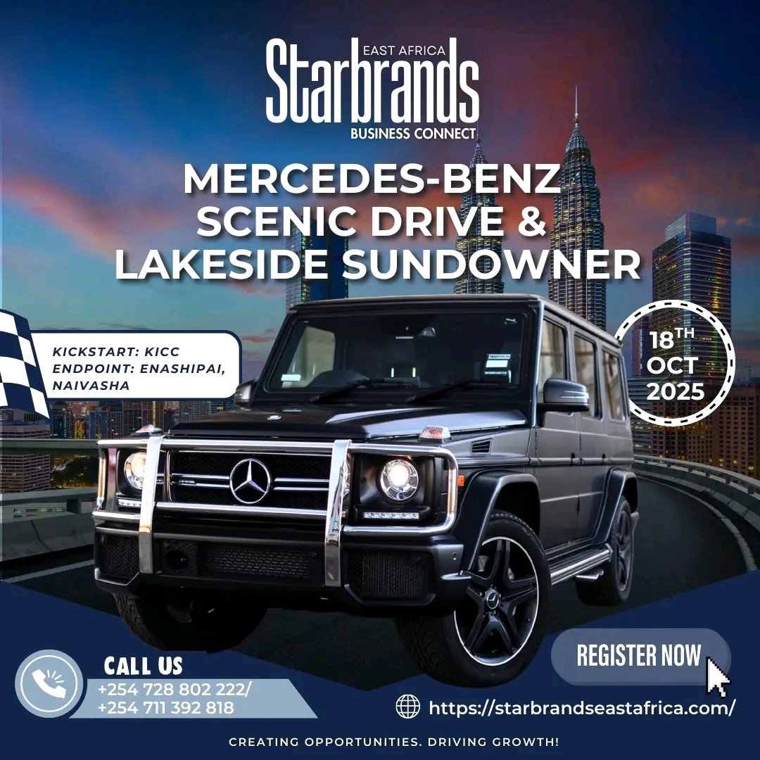 THE BEST OR NOTHING!
Grand Departure from KICC → Rift Valley → Lake Naivasha 🌅
✨ Sundowner @ Enashipai | Gourmet Feast | Live Music | Premium Bar | Elite Networking
📅 Oct 18, 2025 | Limited Spots!
👉 Register: starbrandsawards.com
📞 +254 728 802 222 | +254 711 392 818