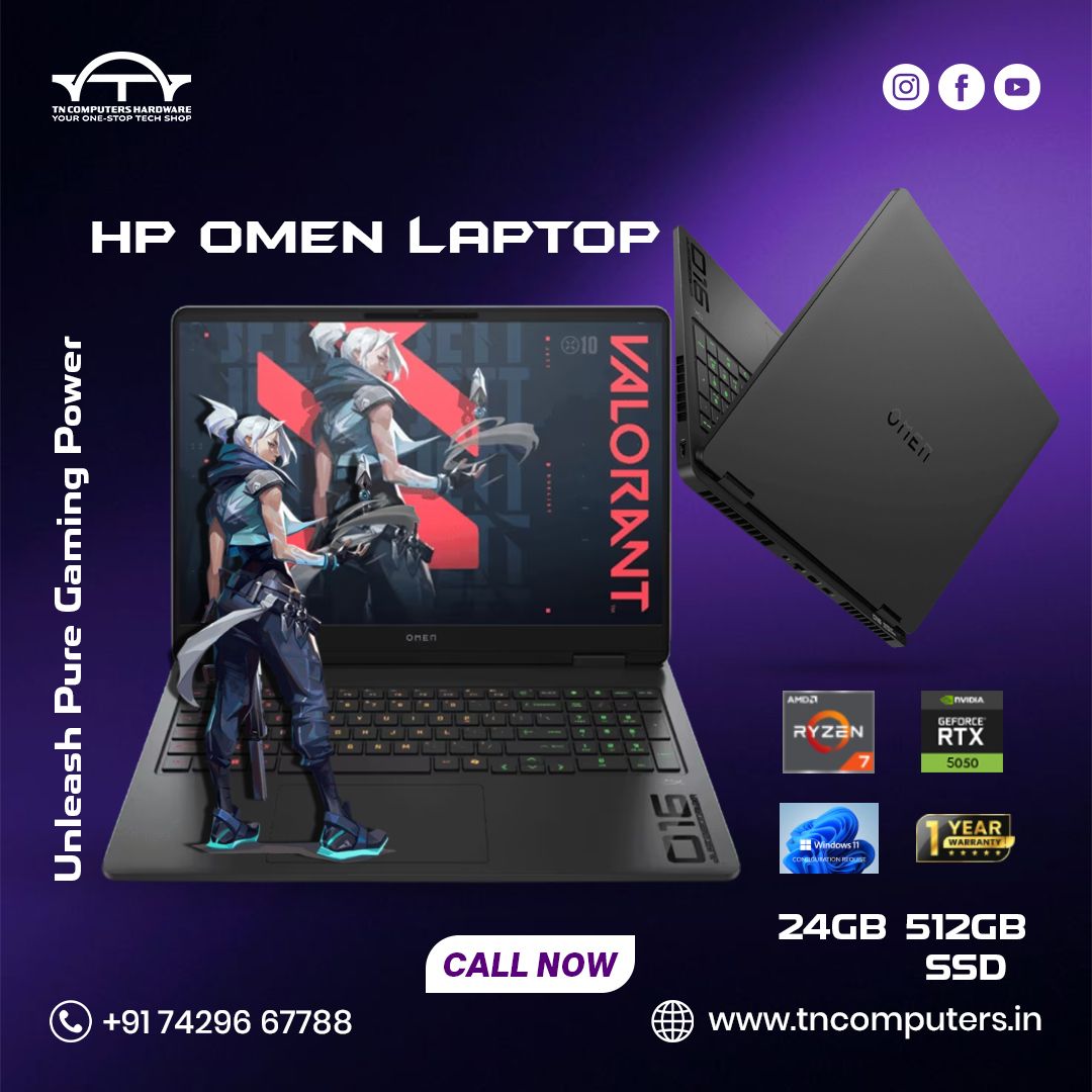 Tncomputerstech's tweet image. 🎮 Power up your gameplay with the HP OMEN Laptop!

⚙️ Ryzen 7 + RTX 3050
💾 24GB RAM | 🔥 512GB SSD
🎯 Built for intense gaming – Valorant, COD &amp;amp; more!
Buy now from TN Computers Hardware

🌐 tncomputers.in
 | 📞 +91 74296 67788

#HPOMEN #GamingPC #Valorant