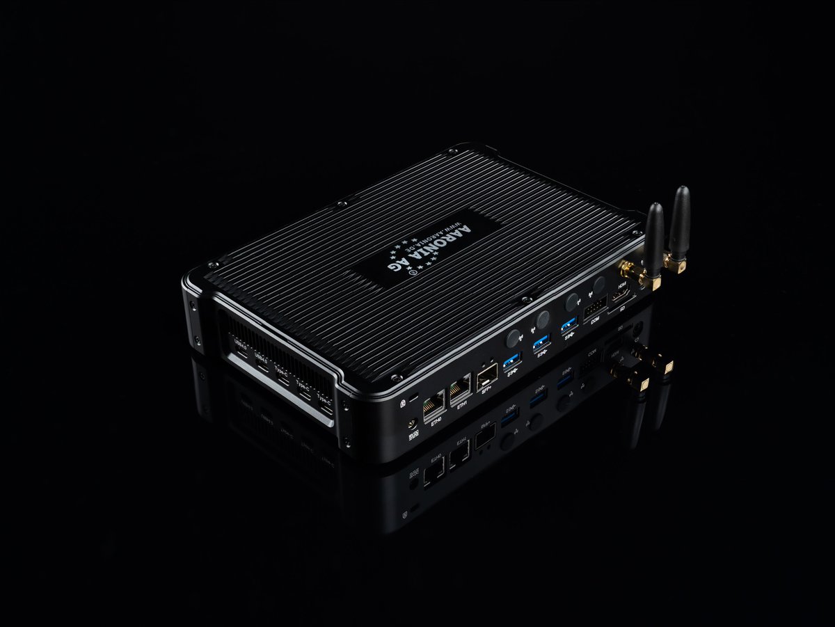 PR_Reimann's tweet image. 10 USB ports, 2 x RJ45 2.5GByte, one SFP+ 10GByte port, 6 NVME interfaces, and 64 GByte RAM, powered by the high-end notebook processor from the Hawk Point series, AMD Ryzen 7 8845HS with 8 cores and hyperthreading: the new Mini PC A1 from Aaronia.
#PC #Interfaces #Tech