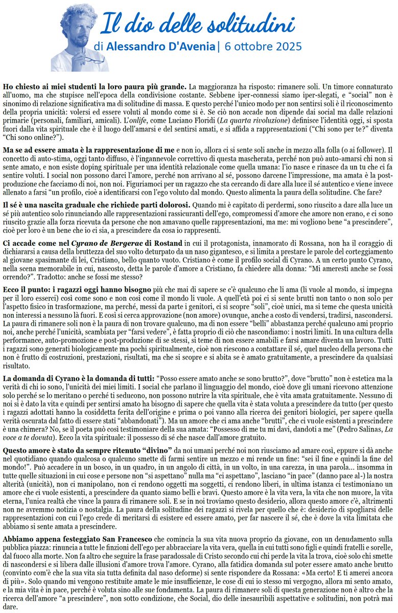 🗞️ "Ultimo Banco", la rubrica di Alessandro D'Avenia (<a href="/aledavenia/">Alessandro D'Avenia</a>) sul Corriere della Sera (<a href="/Corriere/">Corriere della Sera</a>)....