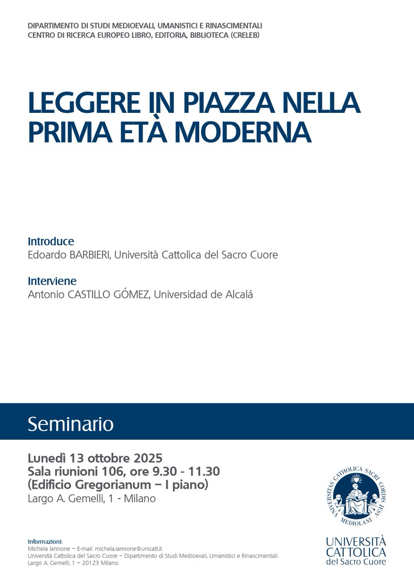 El próximo lunes en <a href="/Cattolica_News/">CattolicaNews</a> seminario de Antonio Castillo Gómez, de <a href="/grafosfera/">SIECE-LEA</a>